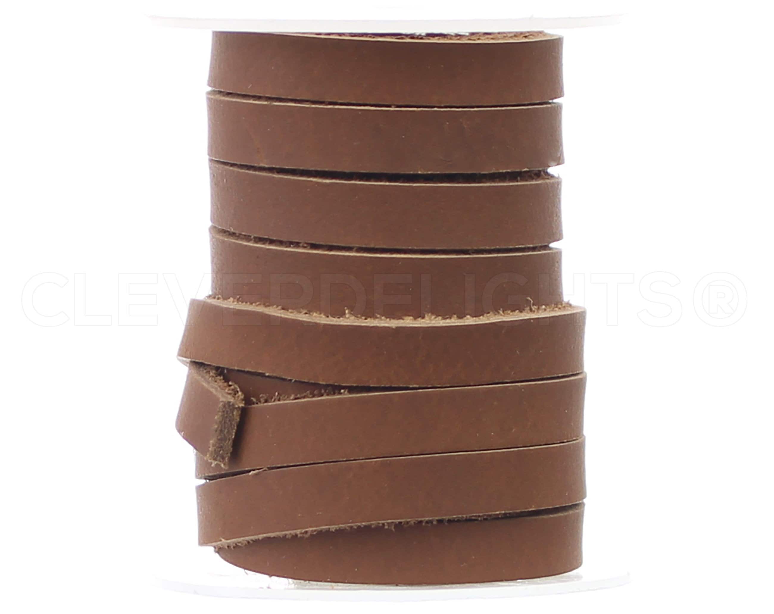 Genuine Leather Flat Cord - 6.3mm (1/4") Wide, Antique Brown, 25 Feet Long For Crafts & Jewelry