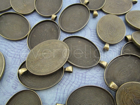Antique Silver Color Blanks Bezel Setting 30x40mm 10 Oval Pendant Trays
