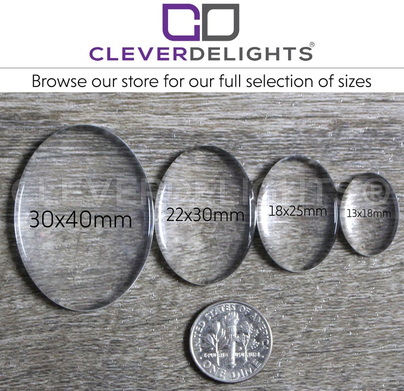 25 Pack 13x18mm Oval Glass Cabochons Clear Transparent Solid Glass Magnifying Cabs 1/2 x 3/4 image 3