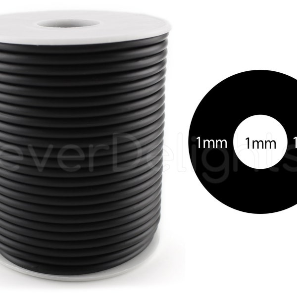 75 Ft - Black Rubber Cord - 3mm (3/32") - Hollow Rubber Tubing - 3/32" OD x 1/32" ID - For Beading, Jewelry, Repairs - Premium Rubber Tube