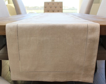 16" x 120" - Natural Linen Hemstitch Table Runner - 100% Pure Linen - Ladder Hemstitched Cloth Table Runner - Embroidery Monogram Supplies