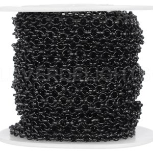 25 Ft - 1/8" Rolo Chain - Dark Black Color - Craft Jewelry Necklaces Chain - 1/8 Inch Round Flat Links - Bulk Spool Roll