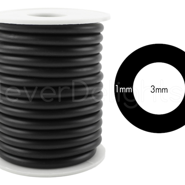 75 Ft - Black Rubber Cord - 5mm (3/16") - Hollow Rubber Tubing - 3/16" OD x 1/8" ID - For Beading, Jewelry, Repairs - Premium Rubber Tube