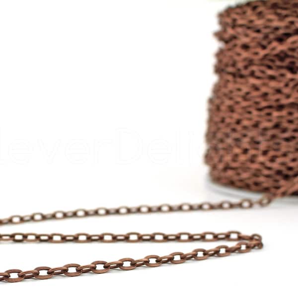 30 Ft - 4x6mm Antique Copper Cable Chain Spool - For Necklaces Jewelry - 4mm x 6mm Oval Links - Bulk Flat Oval Chain Roll