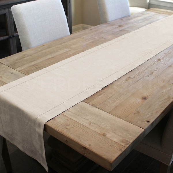 16" x 90" - Natural Linen Hemstitch Table Runner - 100% Pure Linen - Ladder Hemstitched Cloth Table Runner - Embroidery Monogram Supplies