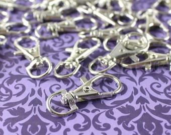 100 Pack - 1.5" Swivel Lobster Clasps - Silver Color - For Keys, Lanyards, and Jewelry - Rotating Clasp Connector - 1 1/2 Inch by 5/8 Inch