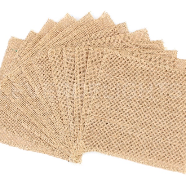 12 Pk - 6" Burlap Squares - Natural Jute Burlap Fabric - Finished Edges - Home Décor, Wedding Receptions, Coasters, Crafts - 6 x 6 Inch