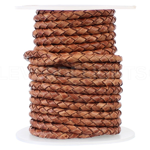 25 Feet - 1/8" Brown Braided Leather Bolo Cord - Premium Leather - 4mm Bolo Braided Round Cord