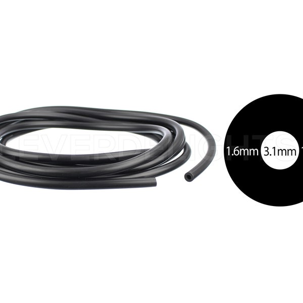 5 Ft - Black Rubber Cord - 1/4" (6.35mm) Diameter - Hollow Rubber Tubing - 1/4" OD x 1/8" ID - Premium Rubber Tube