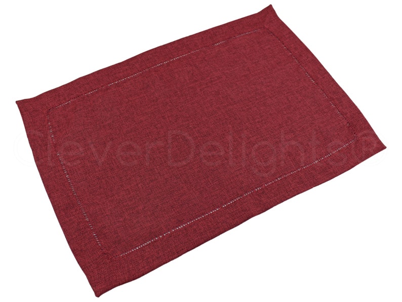 Ladder Hemstitched Place Mats 100/% Soft Polyester 6 Pk Hemstitch Placemats 14 x 20 Red Velvet Color Easy Care /& Washable