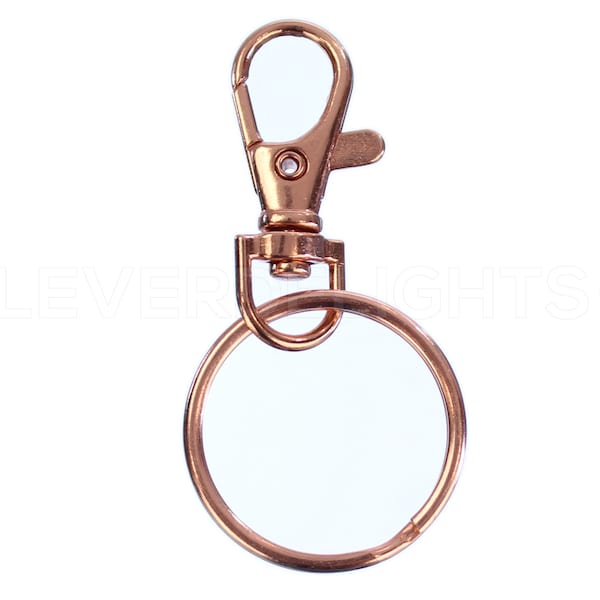 25 Sets - 1.5" Swivel Lanyard Snap Hooks + 1 3/16" Key Rings - Rose Gold Color - For ID Card Keychain - Rotating Lobster Clasp