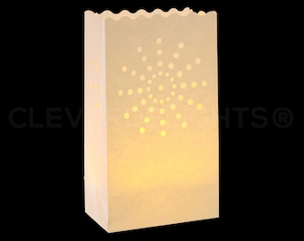 50 Luminary Bags - White - Sunburst Design - Wedding, Reception, Party, and Event Decor - Paper Luminaria - Fifty Bags
