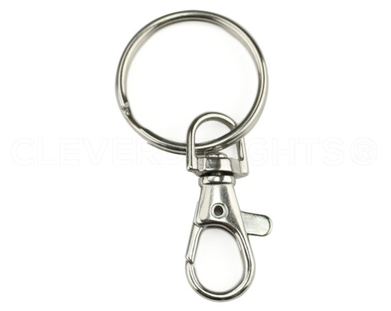 25 Sets 1.5 Swivel Lanyard Snap Hooks 1 3/16 Key Rings for ID Card Keychain  Silver Metal Rotating Lobster Clasp Connector 