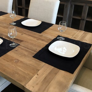 6 Pk - Black Hemstitch Placemats - 14&quot; x 20&quot; - 55/45 Linen Cotton Blend - Ladder Hemstitched Cloth Place Mats - Embroidery Monogram Supplies
