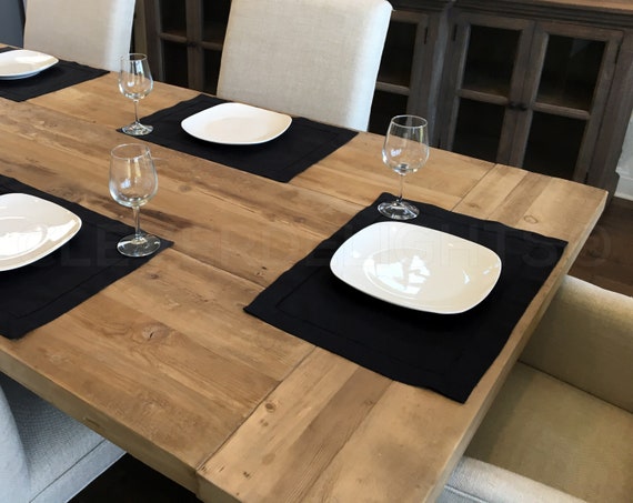 6 Pk - Black Hemstitch Placemats - 14" x 20" - 55/45 Linen Cotton Blend - Ladder Hemstitched Cloth Place Mats - Embroidery Monogram Supplies