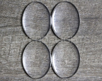 50 Pack - 30x40mm Oval Glass Cabochons - Clear Transparent Solid Glass Magnifying Cabs - 1 3/16" x 1 9/16"