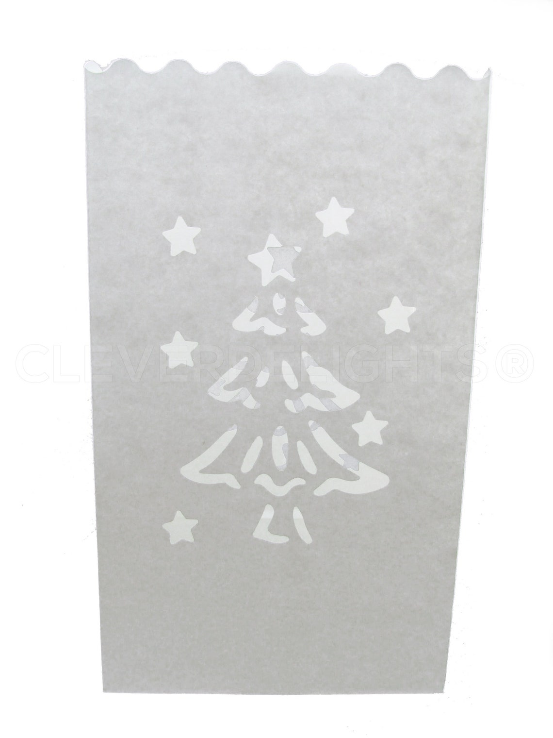 20 White Luminary Bags Christmas Tree Design Christmas Etsy
