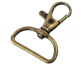25 Pk - 1" D-Ring Swivel Lobster Clasps - Antique Bronze Color - For 1 Inch Wide Lanyards - Key Rotating Clasp - 1 5/8 x 1 1/4 Inch