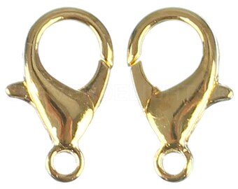 100 Pk - 14x8mm Lobster Clasps - Gold Color - Jewelry Findings - Lobster Claw Clasp Connector - Wholesale Lot - 9/16 Inch