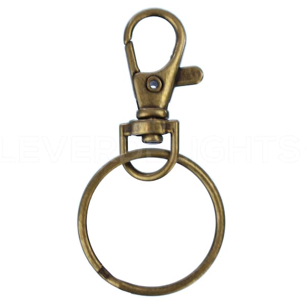 50 Sets - 1.5" Swivel Lanyard Snap Hooks + 1 3/16" Key Rings - Antique Bronze Color - For ID Card Keychain - Rotating Lobster Clasp