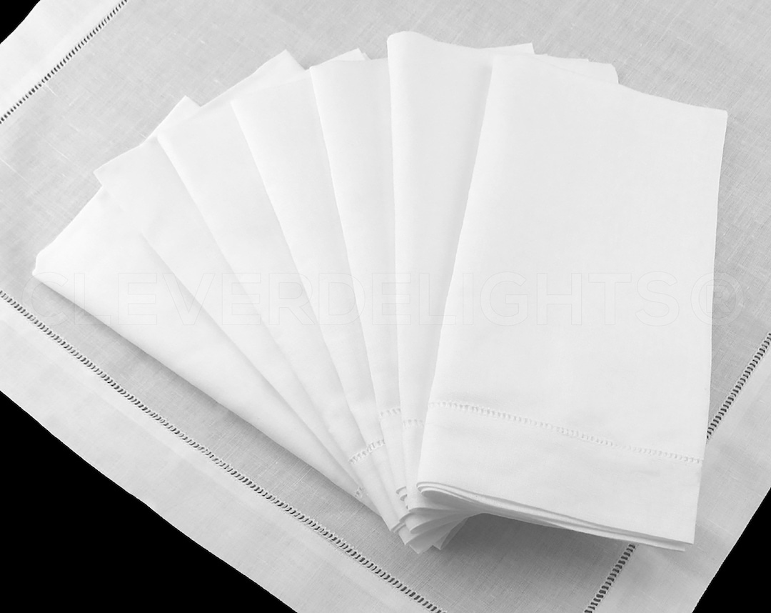 12 Pack 20 White Hemstitch Dinner Napkins 55/45 Linen/cotton Blend Ladder Hemstitch Cloth