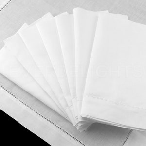 12 Pack - 20" White Hemstitch Dinner Napkins - 55/45 Linen/Cotton Blend - Ladder Hemstitch Cloth Napkins - Embroidery Supplies - 20" x 20"