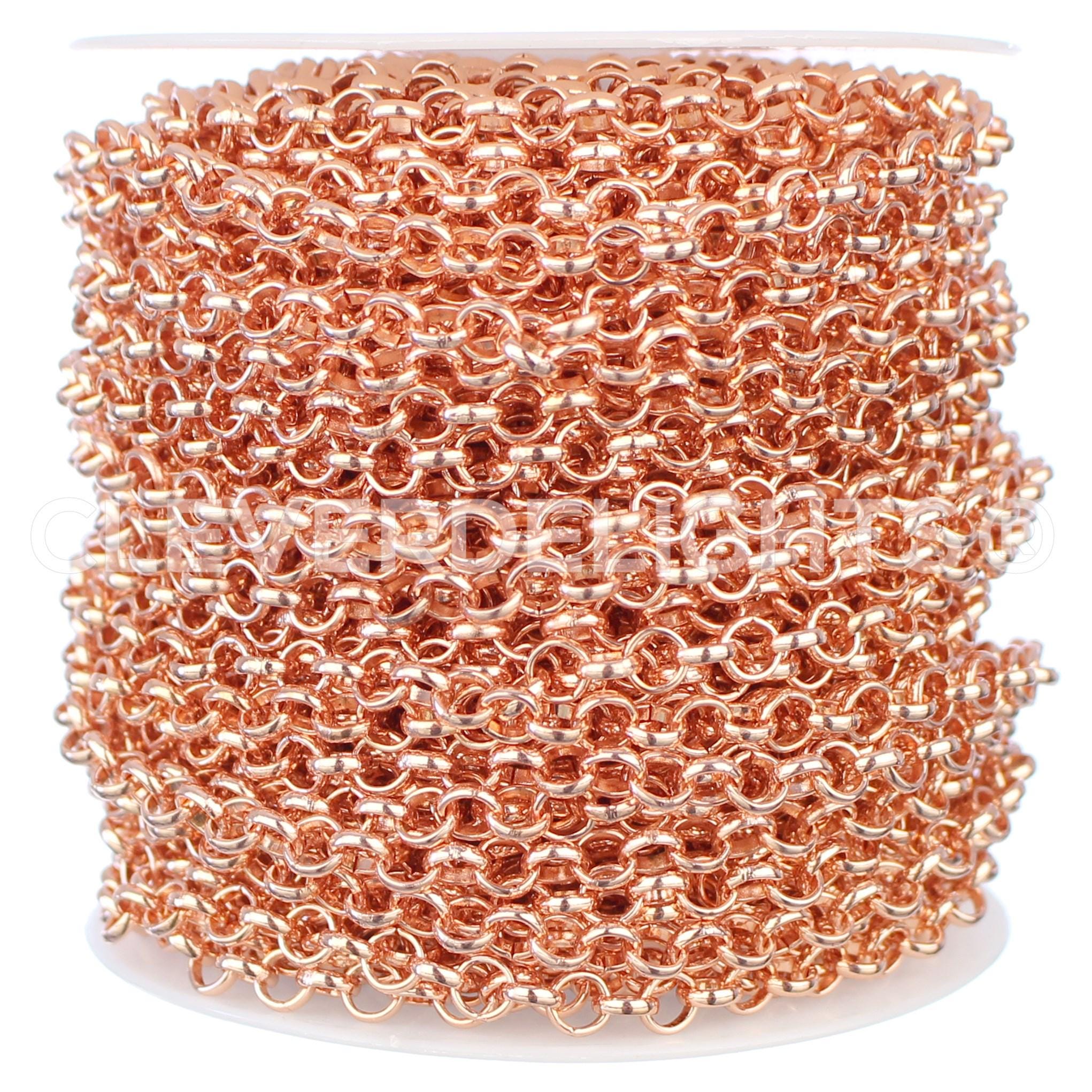 100 Ft - 1/4" Rolo Chain - Rose Gold Color - Craft Jewelry Necklaces Chain - 1/4 Inch Round Flat Links - Bulk Spool Roll
