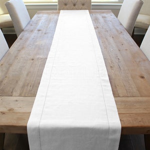 16" x 108" - White Linen Hemstitch Table Runner - 100% Pure Linen - Ladder Hemstitched Cloth Table Runner - Embroidery Monogram Supplies