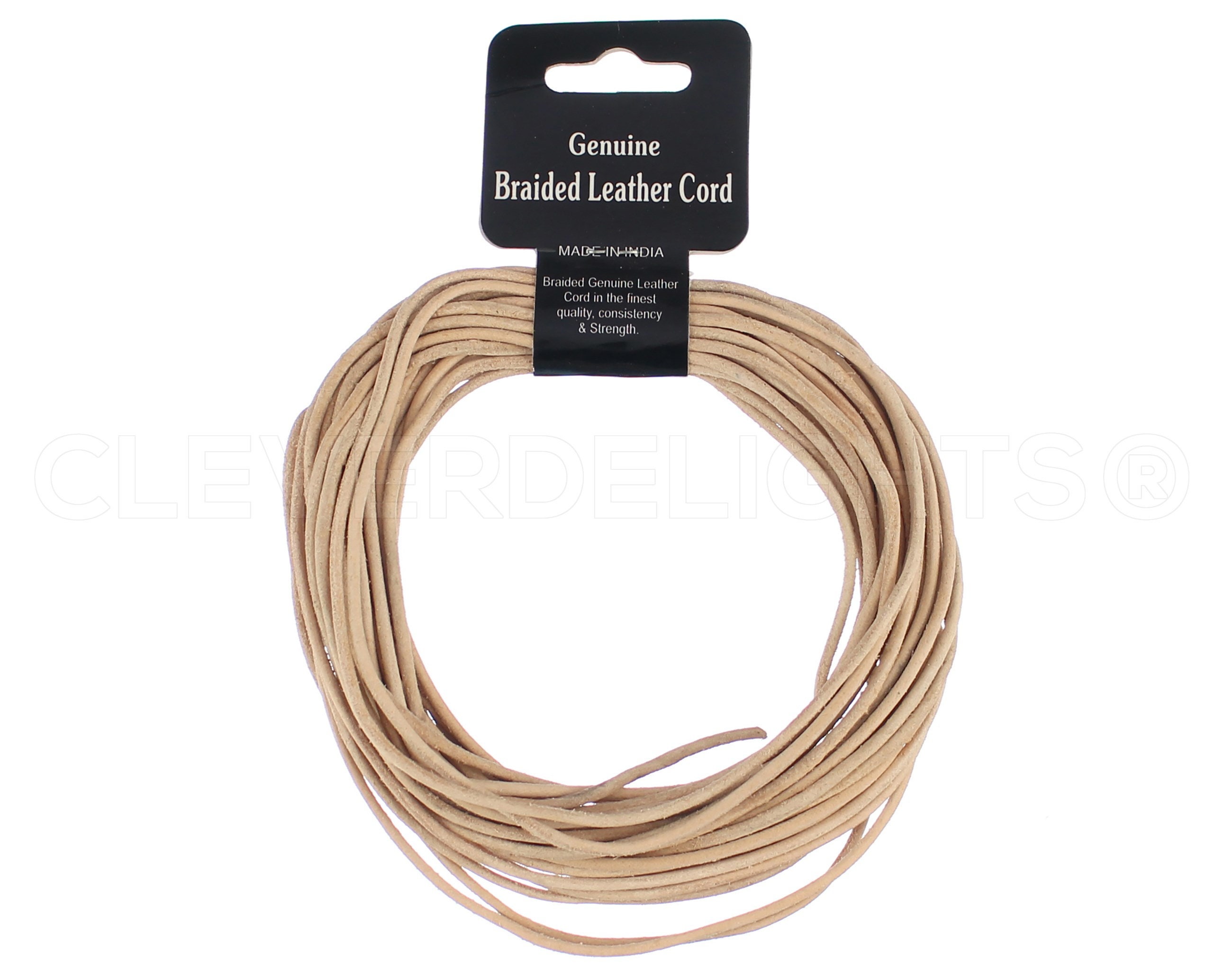 CleverDelights Genuine Leather Cord - 1/4 Round - 10 Feet - Natural
