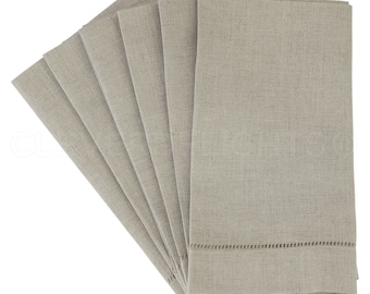 12 Pack - 20" Natural Linen Hemstitch Dinner Napkins - 100% Pure Linen - Ladder Hemstitched Cloth Napkins - Embroidery Monogram Supplies
