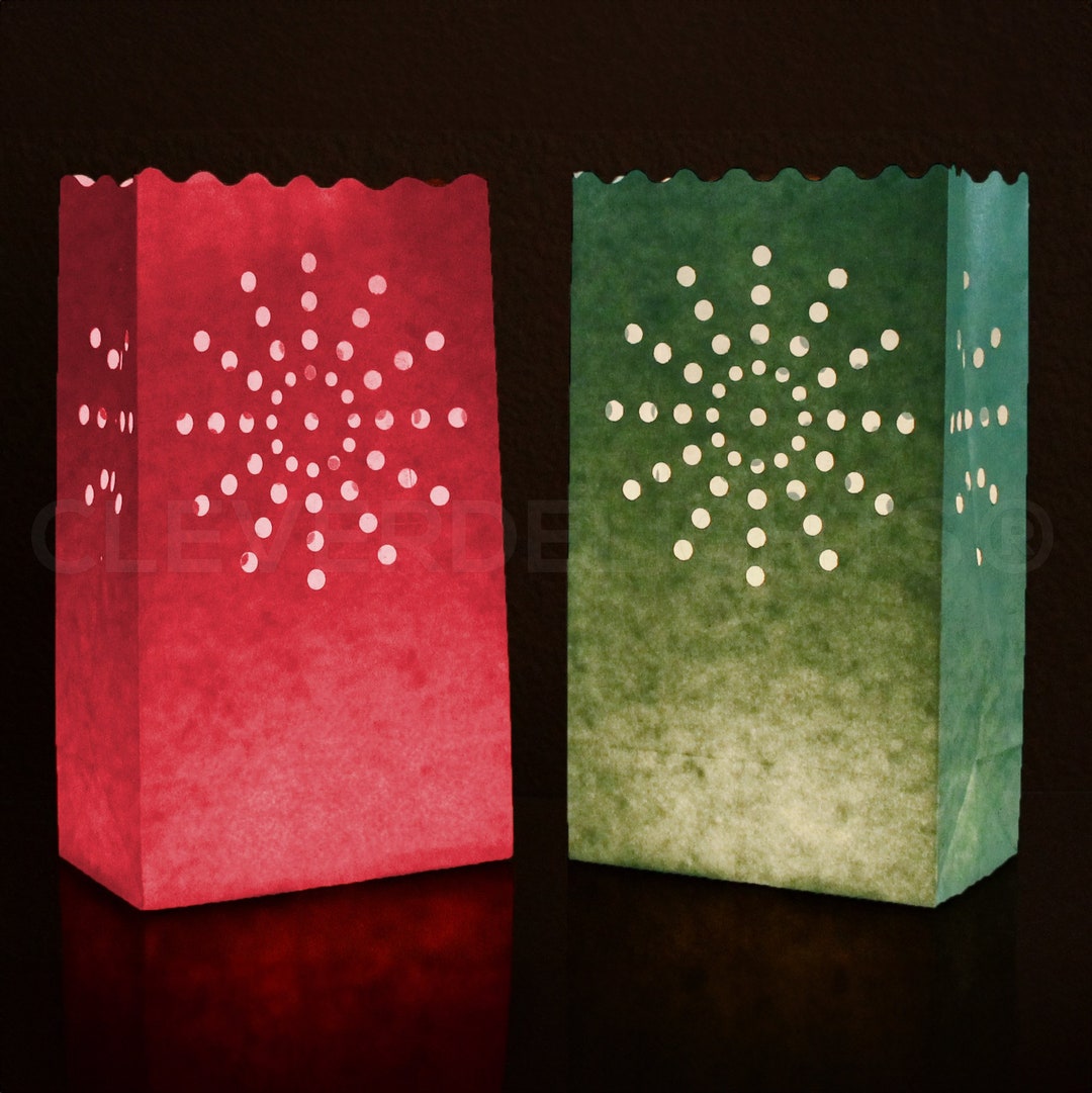 10 Red and Green Sunburst Luminary Bags Christmas and Holiday Décor