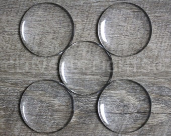 5 Pack - 40mm (1 9/16") Round Glass Cabochons - Clear Transparent Round Solid Glass Magnifying Cabs - 1 9/16 Inch