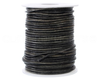 27 Yds - 1.5mm Distressed Black Leather Cord - 1.5mm Round Genuine Leather Cording - 25 Meters - DIY Jewelry Lacing Crafts