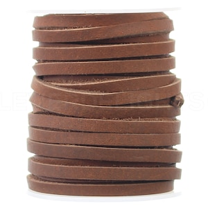 25 Feet - 1/8&quot; Brown Genuine Leather Flat Cord - 3.5mm Premium Cowhide Leather Flat Strap