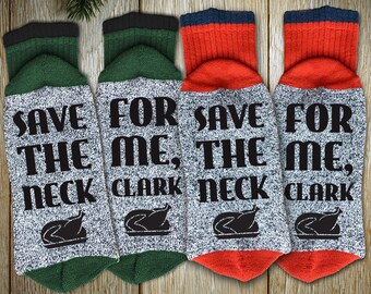 Couples Socks Holiday Set "Save The Neck For Me, Clark" Unisex Thermal Crew Socks for Christmas, Ugly Sweater Party