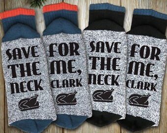 Couples Socks Holiday Set "Save The Neck For Me, Clark" Unisex Thermal Crew Socks for Christmas, Ugly Sweater Party