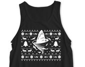 New quot Ugly Christmas Sweater Shark Tornado quot Unisex Tank Top for Christmas, Beach, Pool, Holidays, Bar Crawl, Party, Boyfriend, Family gift