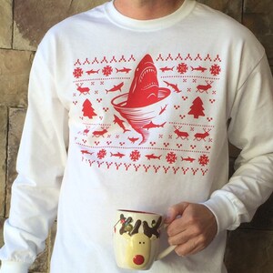 Shark Tornado Inspired "Ugly Christmas Sweater Shark Tornado" Unisex Longsleeved Shirt for Christmas, Holidays, Party, Barcrawl, Office Part