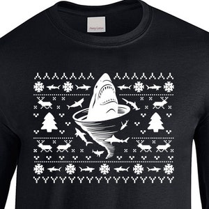 Shark Tornado Inspired "Ugly Christmas Sweater Shark Tornado" Unisex Longsleeved Shirt for Christmas, Holidays, Party, Barcrawl, Office Part