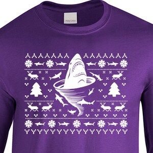 Shark Tornado Inspired "Ugly Christmas Sweater Shark Tornado" Unisex Longsleeved Shirt for Christmas, Holidays, Party, Barcrawl, Office Part
