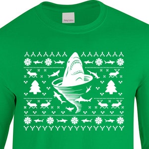 Shark Tornado Inspired "Ugly Christmas Sweater Shark Tornado" Unisex Longsleeved Shirt for Christmas, Holidays, Party, Barcrawl, Office Part