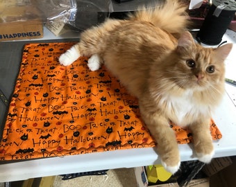 Halloween kattenmat met biologische kattenkruid, slaap- en speelmat van katoen, navulbaar.