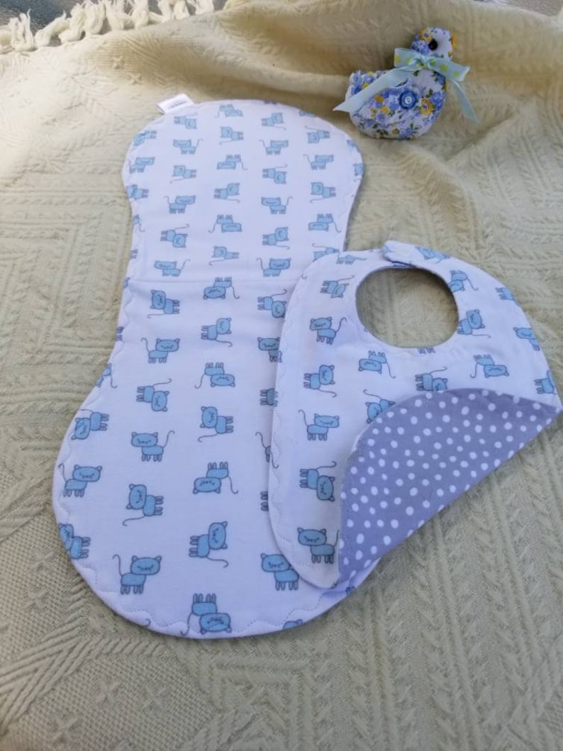 Contour Flannel Burp Coth and matching Bib Gift Set
