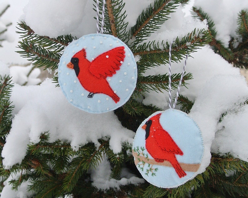 Cardinal pattern felt Christmas ornaments felt cardinal Etsy