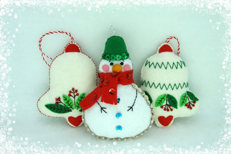 Felt sequin ornament felt snowman pattern Christmas pattern Etsy