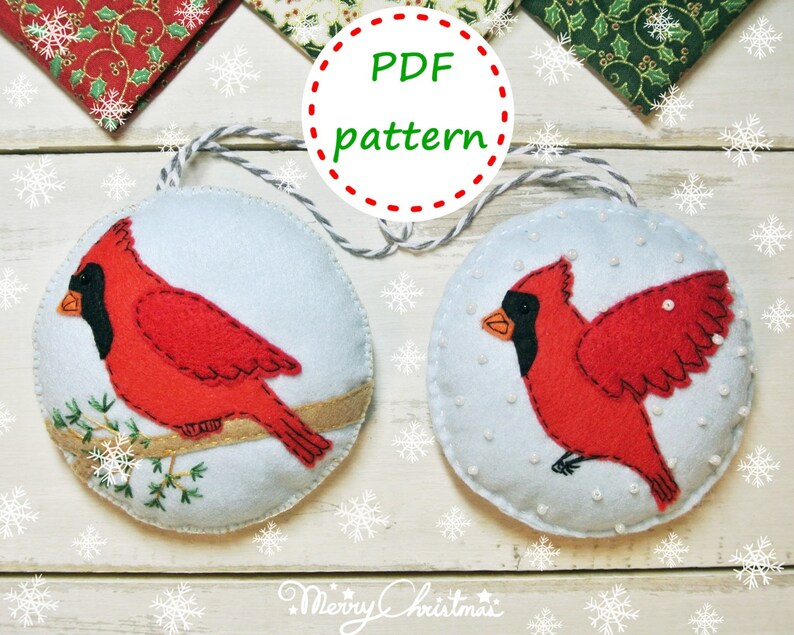 Cardinal pattern felt Christmas ornaments felt cardinal Etsy