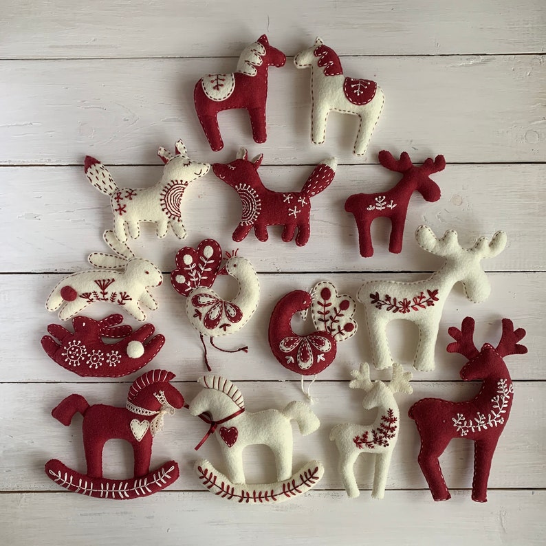 Christmas Moose ornaments felt moose patterns Scandinavian
