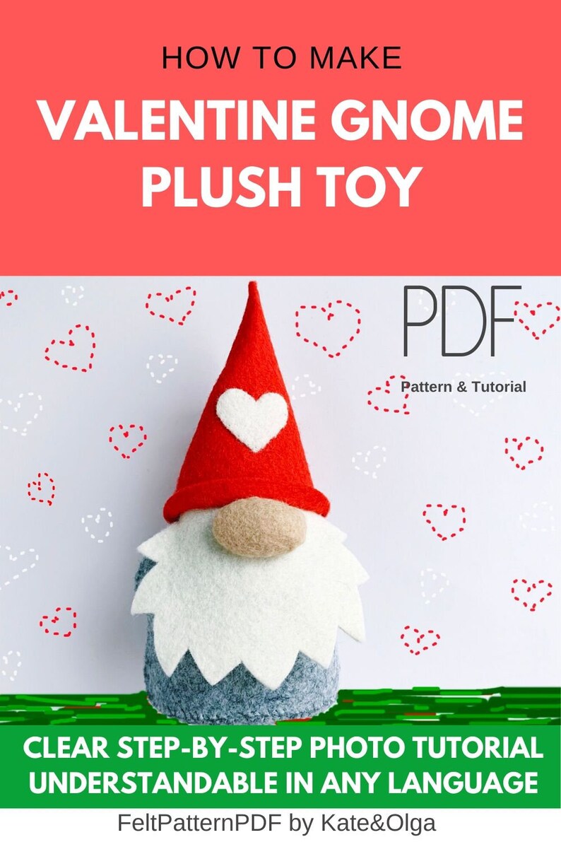 scandinavian decor felt gnome pattern Valentine gnome sewing pattern