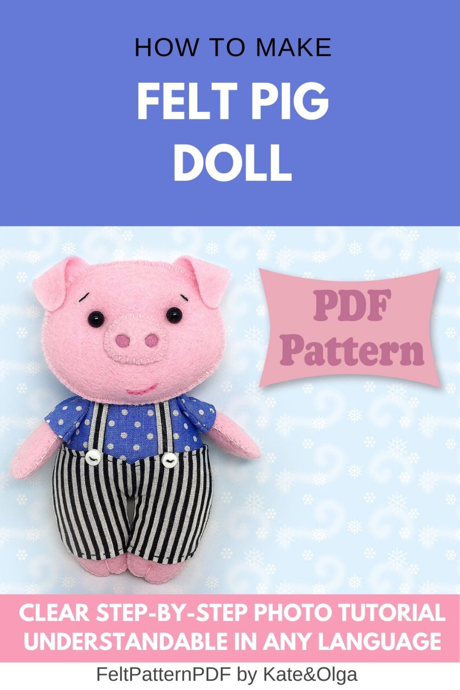 Pig Figurine Plush Toy Pdf Pattern Stuffed Animal Cute Doll | Etsy
