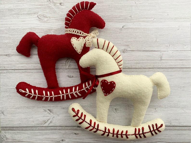 Rocking horse ornament felt pattern Scandinavian folk art | Etsy